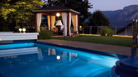 Serene Poolside Retreat Under Starry Skies wallpaper