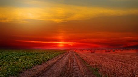 Burning Sunset Over a Serene Landscape wallpaper