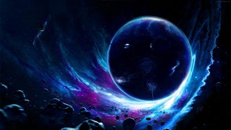 Blue Planet Embrace in Cosmic Ballet wallpaper