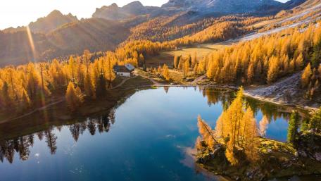 Serene Autumn Reflections on a Tranquil Lake wallpaper