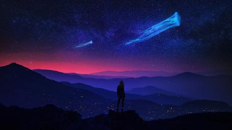 Starlit Dreamer in Surreal Dusk wallpaper
