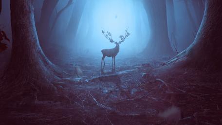 Enchanted Forest Stag in Mystical Moonlight wallpaper