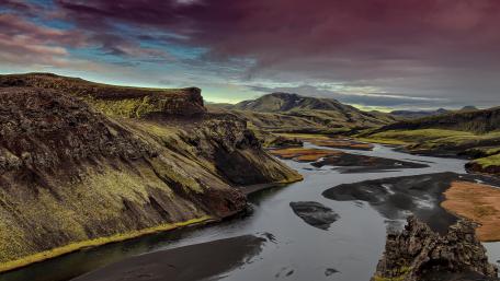 Serene River Landscape in Vibrant Nature Scene wallpaper