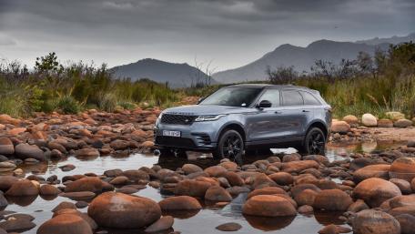 Sleek Land Rover Velar on Rocky Terrain wallpaper