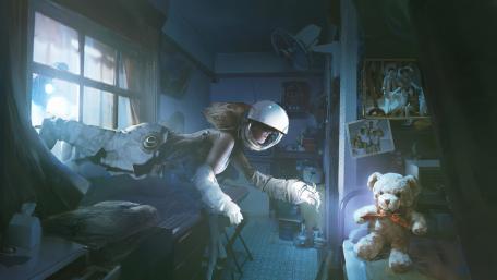 Dreamscape of a Cosmic Explorer in a Whimsical Room wallpaper