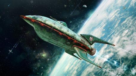 Futuristic Space Adventure with a Unique Spaceship wallpaper