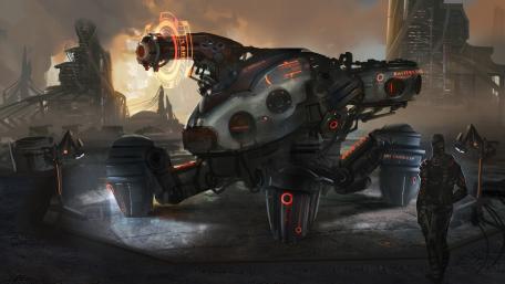 Futuristic Robot in Dystopian Landscape wallpaper