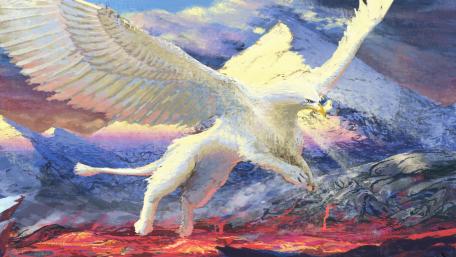 Majestic Gryphon Soars Through a Fantasy Landscape wallpaper