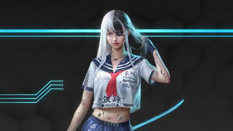 Cyborg schoolgirl with eyepatch wallpaper