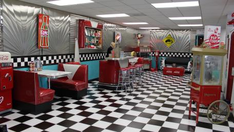 Retro Diner Atmosphere with Vintage Charm and Vibrant Colors wallpaper