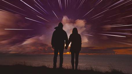 Eternal Night Embrace of Lovers Together Under Stars wallpaper