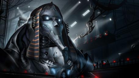 Mysterious Hooded Robot in a Sci-Fi World wallpaper