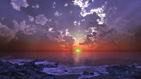 Serene Sunset Over Tranquil Sea Waves wallpaper