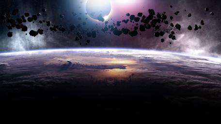 Cosmic Dance of Asteroids and Earth wallpaper