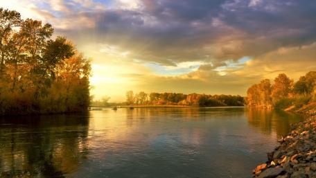 Golden River Reflections in Autumn Light wallpaper