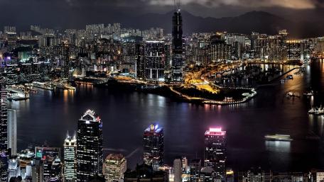 Vibrant Cityscape at Night Overlooking City Lights wallpaper