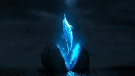 Ethereal Dolphin Rising from Water Energy wallpaper