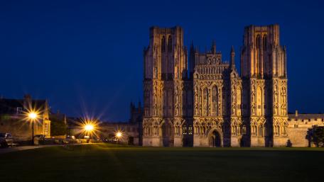 Majestic Cathedral Illuminated at Night wallpaper