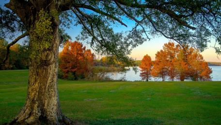 Serene Autumn Landscape by the Waterfall wallpaper