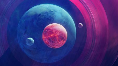 Vibrant Cosmic Landscape with Mystical Planets wallpaper