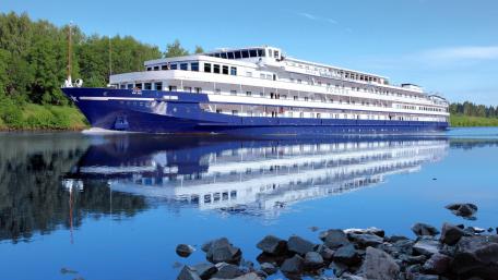 Majestic River Cruise Vessel at Dawn wallpaper