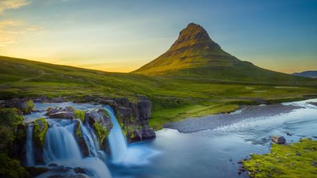 Majestic Mountain and Waterfall Serenity wallpaper
