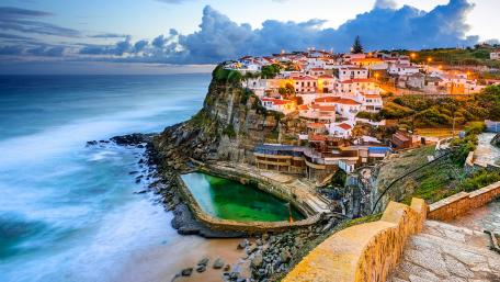 Charming Coastal Village at Dusk wallpaper