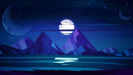 Mystical Blue Moonlit Mountains wallpaper