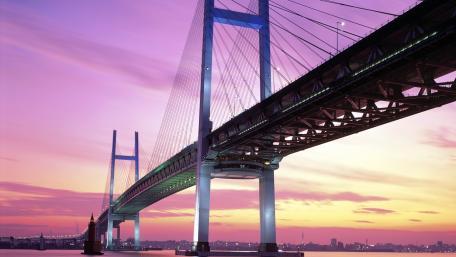 Vibrant Sunset Over the Bridge wallpaper