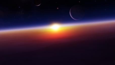 Celestial Dawn Over an Otherworldly Horizon wallpaper