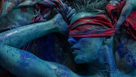 Vibrant Blue and Red Abstract Expressionism wallpaper