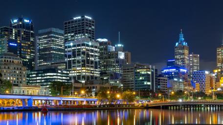 Vibrant Cityscape Reflection at Night wallpaper