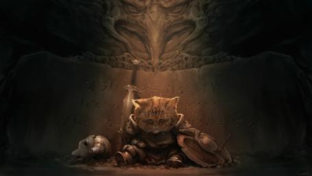 Warrior Cat Resting in an Ancient Cave wallpaper