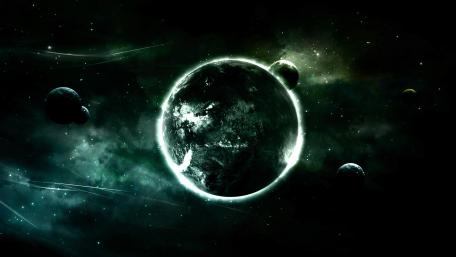 Mystic Green Planet Bathed in Starlight wallpaper