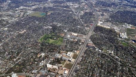 Aerial view of the Hyde Park neighborhood in Austin, Texas wallpaper