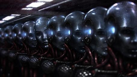Futuristic Assembly of Cyborgs in a Sci-Fi Realm wallpaper