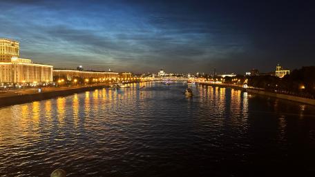 City Lights Reflected on the Moscow River at Night wallpaper