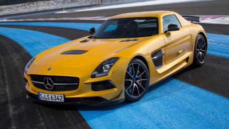 Sleek Yellow Mercedes SLS on the Track wallpaper