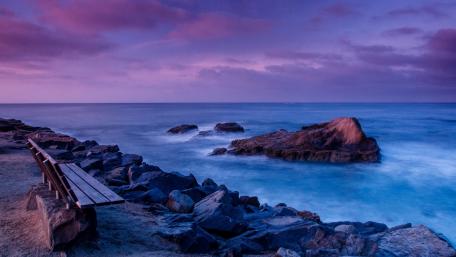 Serene Seaside Bench View wallpaper