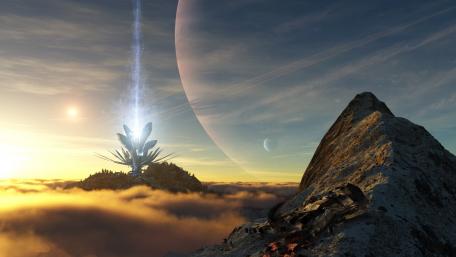 Mystical Dawn in a Futuristic Landscape wallpaper