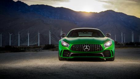 Dynamic Mercedes AMG GT in Stunning Landscape Viewpoint wallpaper