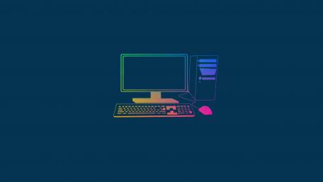 Minimalist PC Setup in Neon Glow wallpaper