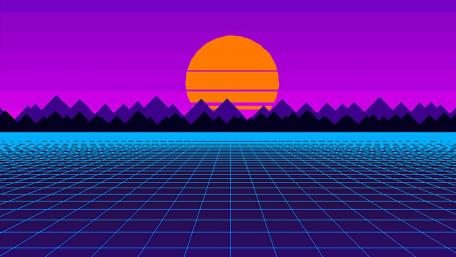 8bit grid sunset wallpaper