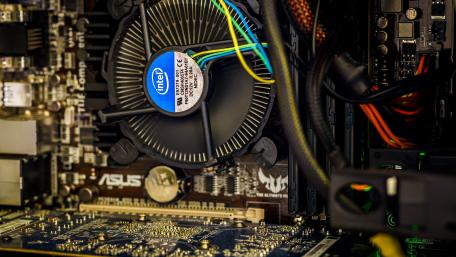 Detailed Close-Up of Computer Hardware Components in 4K Resolution wallpaper