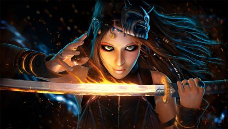 Samurai Girl with Fiery Katana wallpaper
