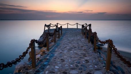 Tranquil Pier at Sunset in Bali wallpaper