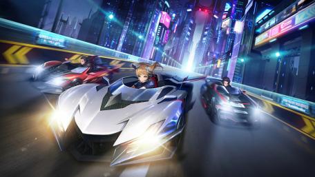 Speeding Through Neon Streets in Anime Style wallpaper