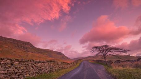 Serene Road Under Pink Clouds wallpaper
