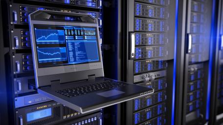 High-Tech Data Center with Interactive Dashboard wallpaper