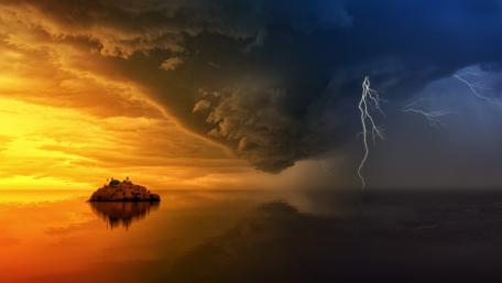 Stormy Island Under Lightning Sky Wallpaper wallpaper